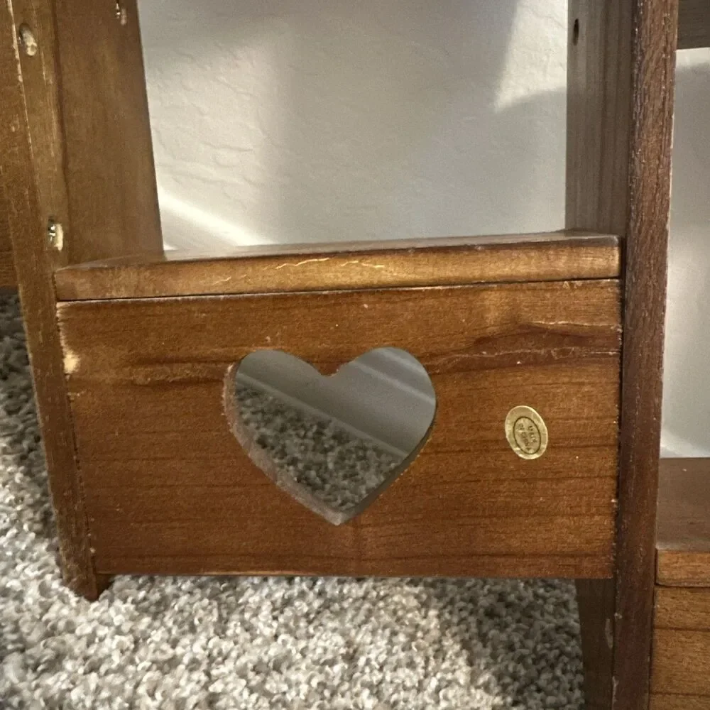 Vintage Wood Trinket Knick Knack Hanging Display Wall Shelf/With Cut Out Hearts